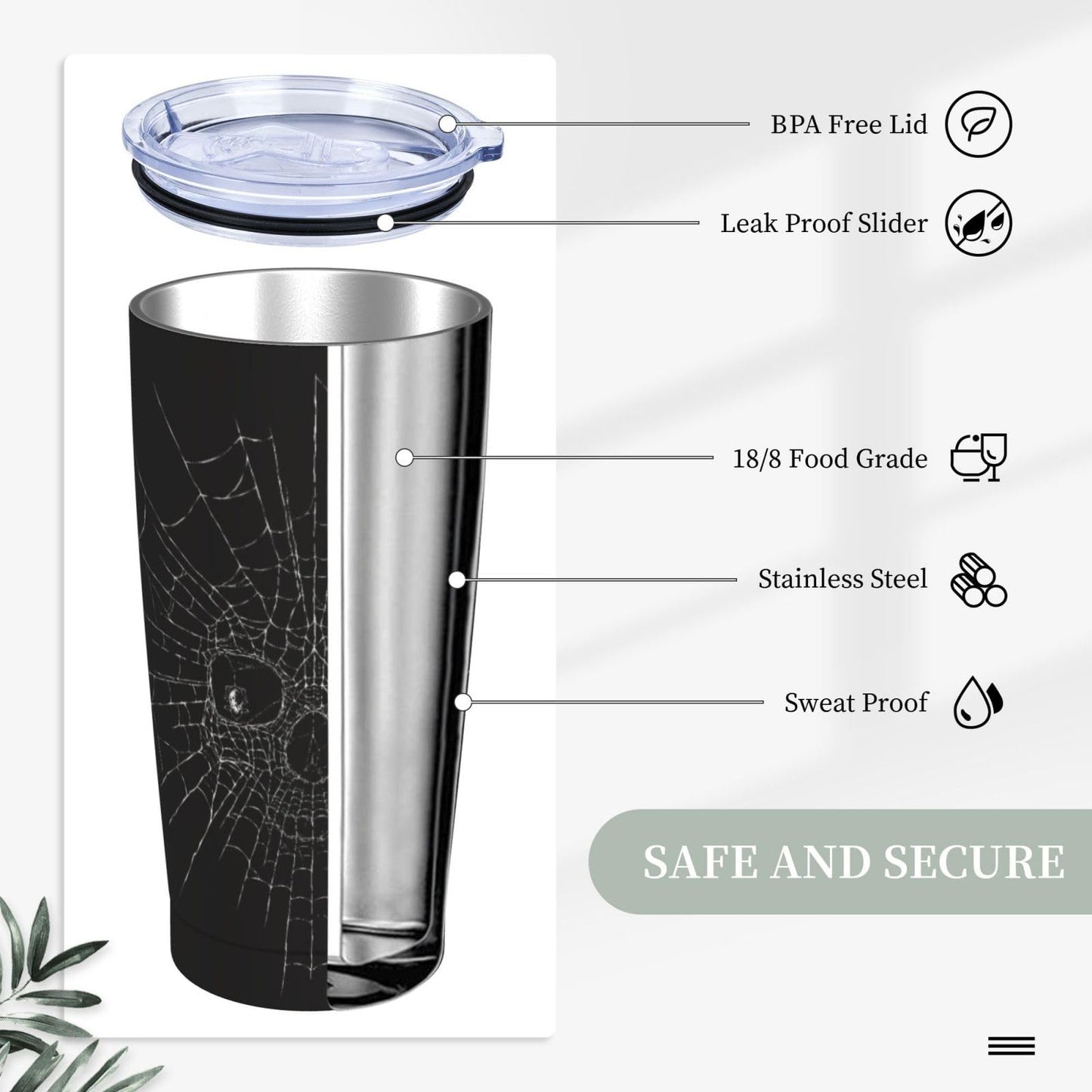 FEYAMYUN Spider Web Skull 20oz Tumbler, Halloween Spider Web Steel Travel Coffee Mug with Lid Straw, Thermal Water Bottle Black White Double Wall Vacuum Insulated Coffee Cup for Hot and Cold Drinks
