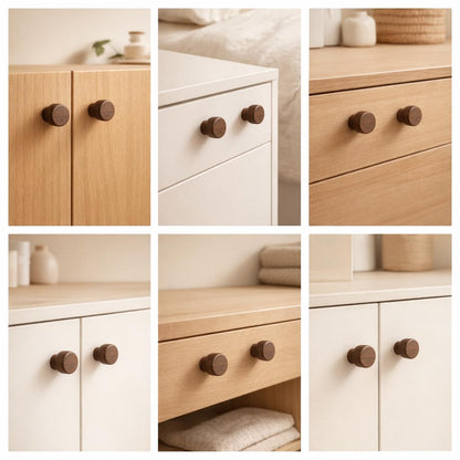 EasTeebw Mid Century Modern Walnut Mushroom Knobs for Cabinet,Drawer,Dresser and Closet Doors.Round Vintage Brown Wooden Crafts Furniture Knobs,Pulls and Handles (1.38‘’ Round Knobs, 6)