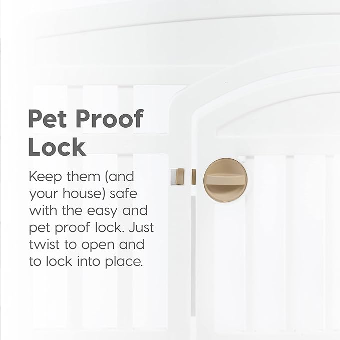 IRIS USA Dog Playpen with Door, 24” 8 Panel Pet Exercise Pen – Indoor Outdoor Puppy Play Pen, Portable Plastic Pet Fence for Small Medium Dogs, Foldable 83.5” x 83.5” x 24”, White