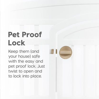 IRIS USA Dog Playpen with Door, 24” 8 Panel Pet Exercise Pen – Indoor Outdoor Puppy Play Pen, Portable Plastic Pet Fence for Small Medium Dogs, Foldable 83.5” x 83.5” x 24”, White