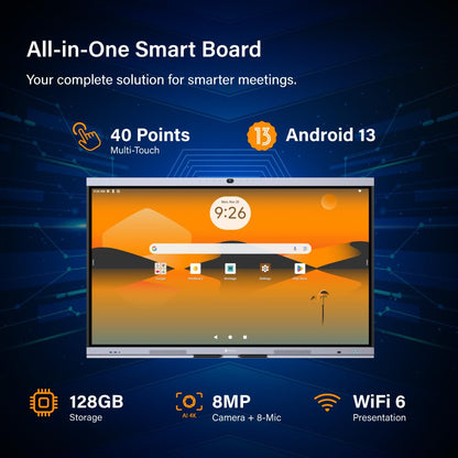 AG Neovo 65" Smart Board with Camera and Microphone, Google EDLA Certified Interactive Whiteboard for Business, Android 13, 4K Resolution, Wireless Screen Sharing, Digital Whiteboard (IFP6504P-AO)