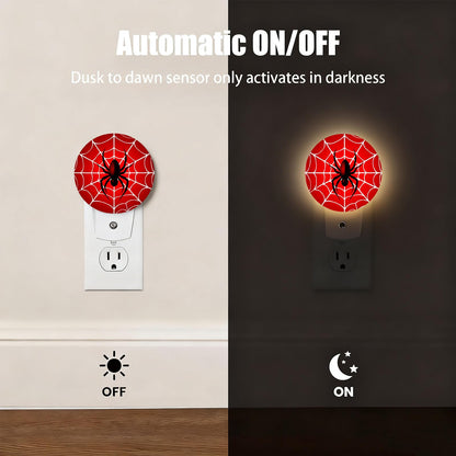 Mugod Red Spider Web Night Light Hero Theme Cartoon Nights Light Plug into Wall with Dusk-to-Dawn Sensor LED Nightlights 0.5W Sleep-Friendly for Teen Boys
