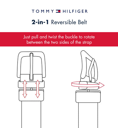 Tommy Hilfiger Men’s 2‑in‑1 Reversible Braided Leather Belt, Fully Adjustable Casual & Dress Style, Black/Brown