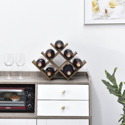 KIRIGEN Wooden 8-Bottle Wine Rack, 3-Tier Countertop Wine Bottle Holder for Cabinets, Bar Cart, Kitchen Counter, Pantry, Dining Room, 16.73 x 5.9 x 11.14 in, XHJJ3-DBR