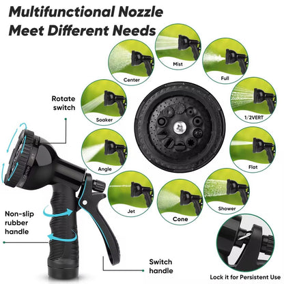 Garden Hose 100ft, Heavy Duty Stainless Steel Water Hose with 10 Functional Nozzles, No Kink, Lightweight and Flexible, Easy to Use and Store, Strong and Sturdy, Suitable for Yard and Lawn