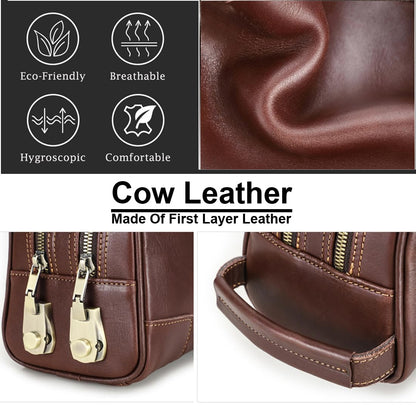 RC ROCKCOW Coded Lock Toiletry Bag, Mens Genuine Leather Travel Shaving Dopp Kit Anti Theft Business Wallet Clutch Purse Bag Organizer