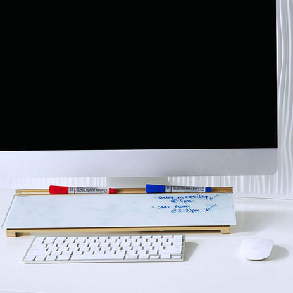 Quartet Glass Dry Erase White Board 18"W x 6"H, Compact Desktop Whiteboard with Storage Drawer, Marble (GDP186M)