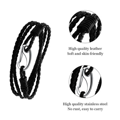 JEVINDA Leather Bracelet Unisex Braided Leather stainless steel Clasp 7.5/7.8 Inches optional multi-layered bracelet for Women and Men With gift box (Black, 7.5 Inch)