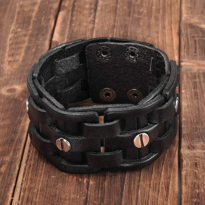 Zysta Punk Gothic Mens Genuine Leather Braided Bracelet Wristband Cuff Bangle 8.5-9" Black