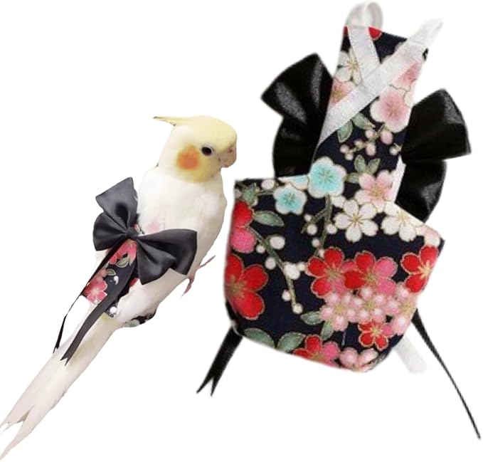 Bird Diaper Parrot Washable Diapers, Parrot Flight Suit, Reusable Nappies for Parakeet Cockatiel Mini Macaw Budgie Conure Lovebird (Black,2XL)