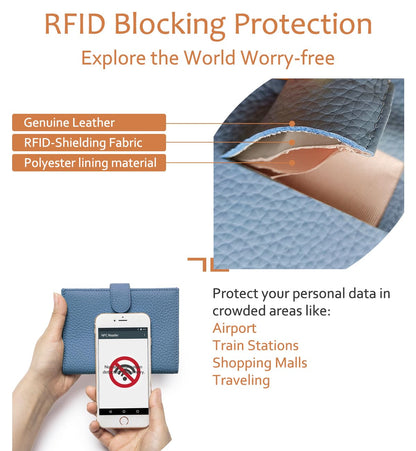 LnxLtw Leather RFID Blocking Passport Holder for Travel Women – Multiple Slim Passport Wallet for Women with Card Slots, Zippered Coin Pocket & Travel Passport Cover Case Gift Ready– Denim Blue