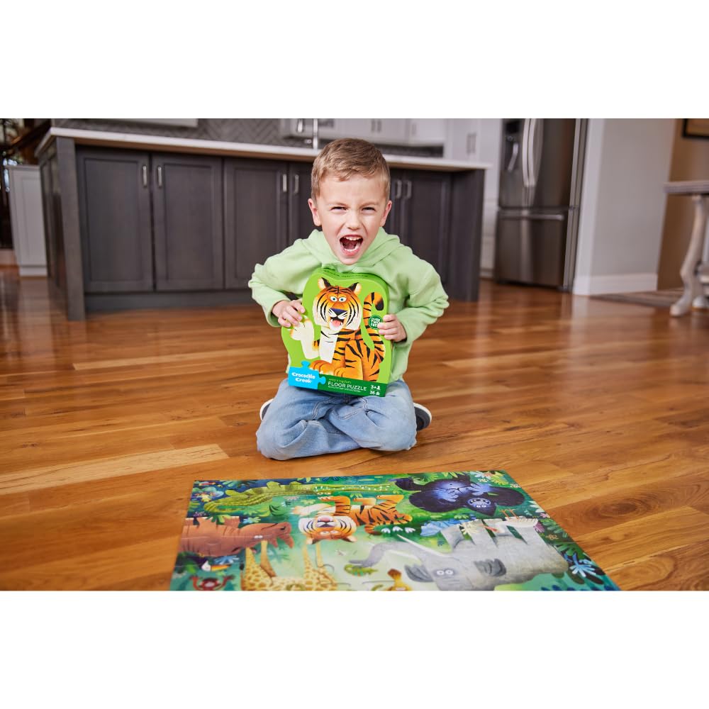 Crocodile Creek Jigsaw Puzzle, 36 Piece for Kids 3 Years and Up, Heavy-Duty Shaped Box for Storage, Finished Puzzle Size 18 x 24 inches, Wild Kingdom