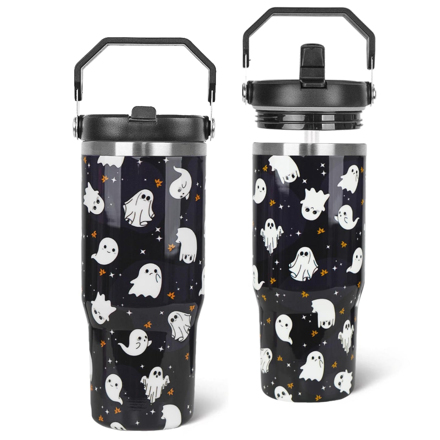 Zifmrtrwn Halloween Tumbler with Handle and Flip Straw Ghost Gifts Coffee Travel Mug Insulated Water Bottle Cup Ghosts Halloween Decor Gifts-30 oz(1PCS)