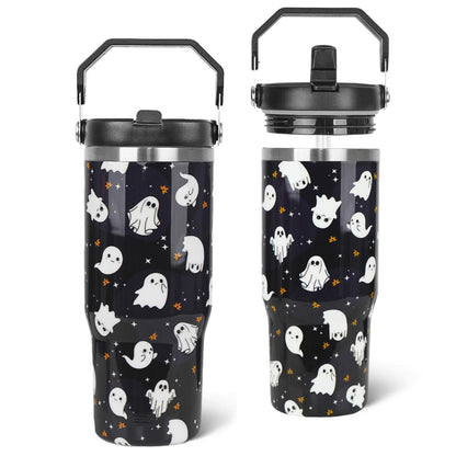 Zifmrtrwn Halloween Tumbler with Handle and Flip Straw Ghost Gifts Coffee Travel Mug Insulated Water Bottle Cup Ghosts Halloween Decor Gifts-30 oz(1PCS)