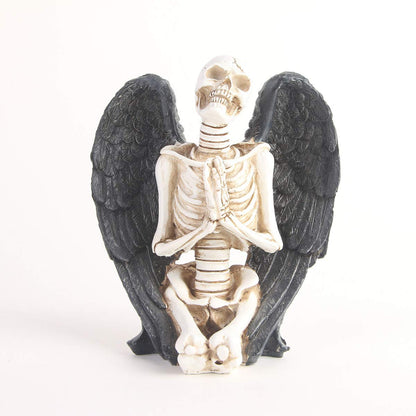 RURAUOGR Kneeling Winged Skeleton Figurines Resin Skull Decorations, Table Decor Statues on Mantel, Shelf, Buffet or Centerpiece (Shape B)