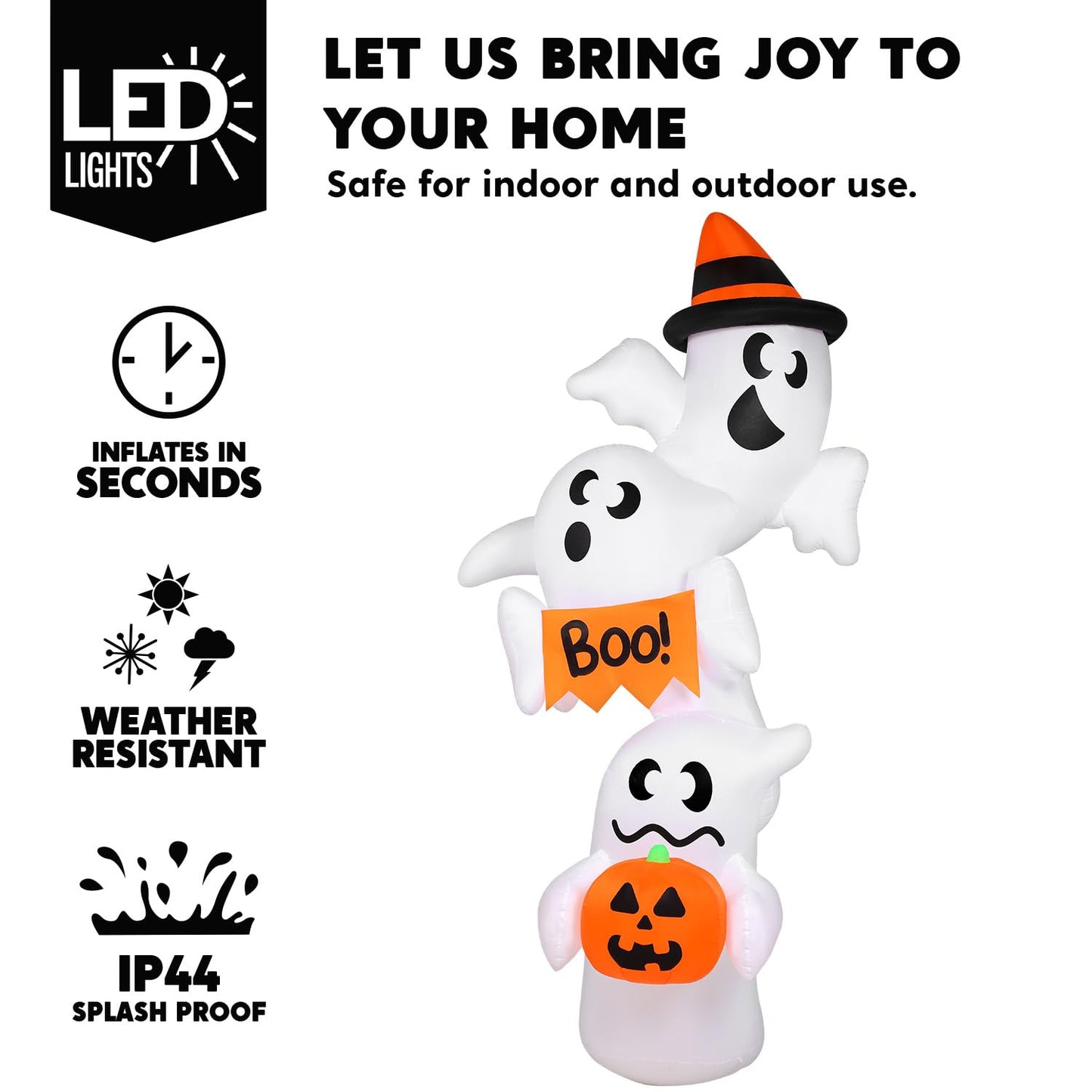 JOYIN 9ft Tall Halloween Inflatable Ghost Outdoor Decorations, Giant Overlap Ghost Inflatable Decor with LEDs, Blow Up Yard Decorations for Halloween Party Garden Lawn Yard Decor