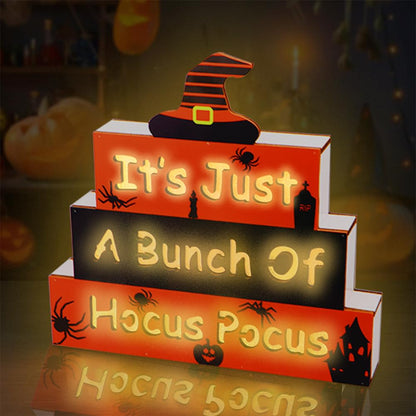 GOSUOA Halloween Wooden Block Sign with Led Lights Letters,Halloween Decorations Indoor,Halloween table decor,Battery Operated Halloween Party Decorations for Mantels, Tiered Trays, Shelves