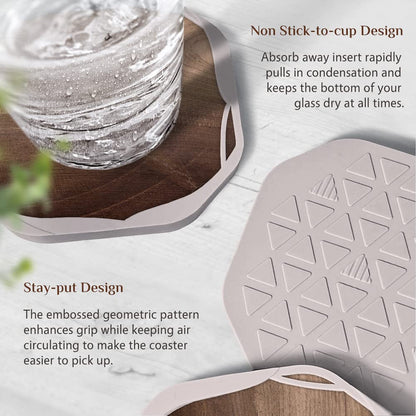 UMIRRO Absorbent Drink Coasters for Wooden Coffee Table, Rustic Country Farmhouse Silicone Cup Mats with Felt Pads for Tabletop Protection, Unbreakable, Easy to Clean, Brown Wood Texture, 4", 4 Pack