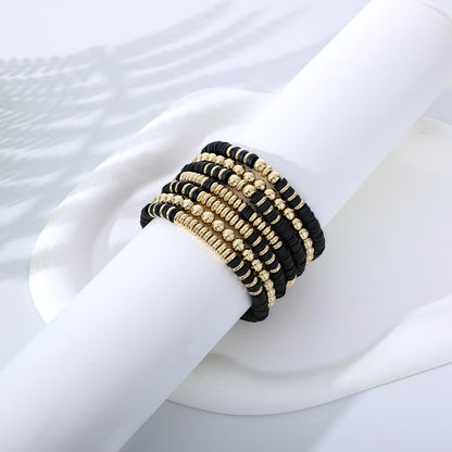 GOOJIDS Surfer Heishi Clay Bead Bracelets for Women Bohemian Stackable Gold Plated Beaded Stretch Bracelets Elastic Layering Friendship Bracelets Set Boho Jewelry