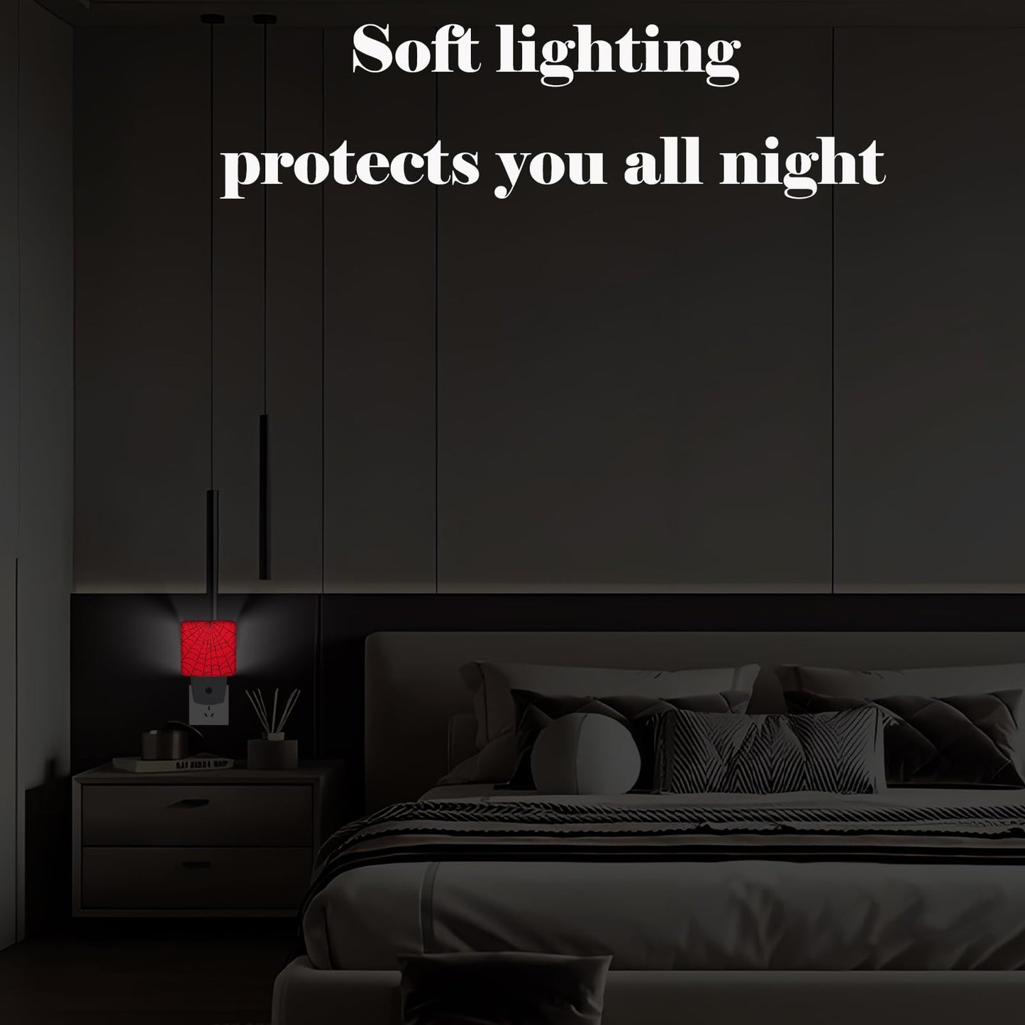FSHVQKD Red Spider Web Night Light,Plug Into Wall Decor for Stairway,Hallway,Kitchen,Dusk to Dawn Sensor Nightlights for Boys/Girls/Women/Men Room Gifts