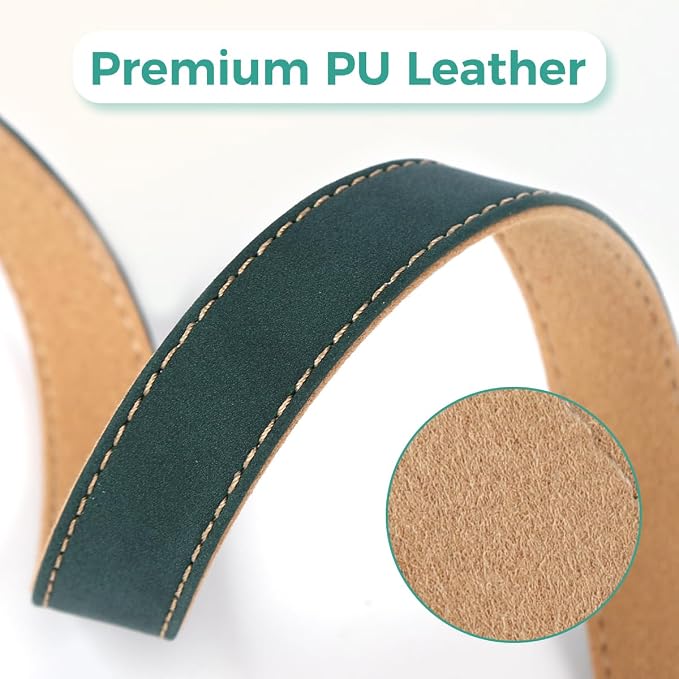 Dog Collar and Leash Set, PU Leather Dog Collar – Adjustable Eco-Friendly with Genuine Leather & Hemp, Soft Breathable Dog Collar Set for Small to Large Dogs (Green, M（12“-19”）)