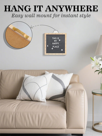 Changeable Felt Letter Board with LED Lights - 10×10" Message Custom Signs & Wood Stand & 450 Letters, Poster Board for Baby/Pregnancy Announcement/Classroom Wall Decor Gifts First Day of School, Grey