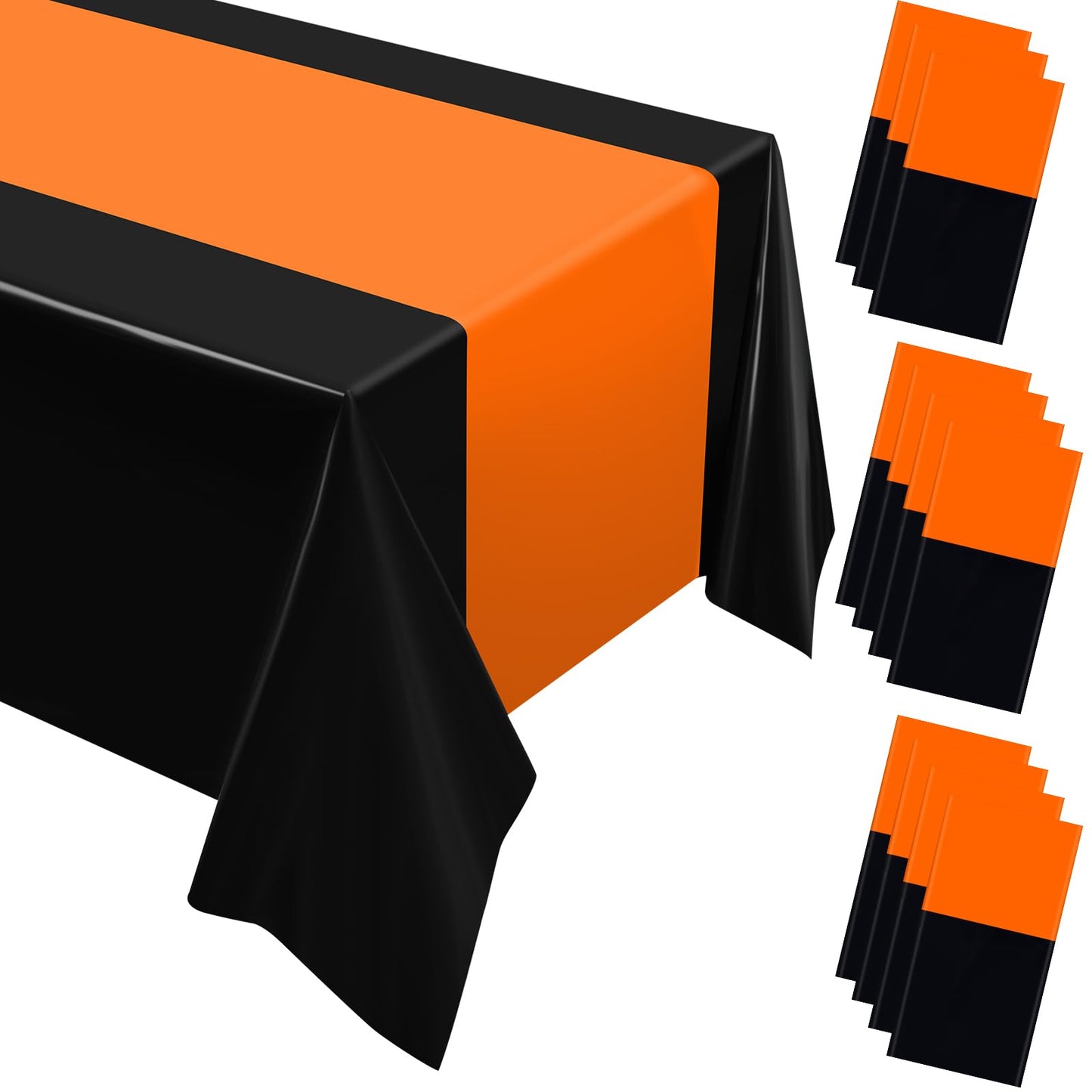 Oudain 12 Pcs Disposable Plastic Tablecloths 54" x 108" for Rectangle Tables Cloths Waterproof Table Cover for Graduation Wedding Baby Shower Birthdays Party Decoration (Orange,Black)