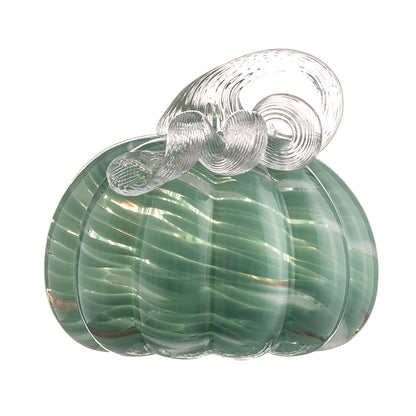 ORRFIDDY 5.1" Hand-Blown Glass Pumpkin Halloween Decor Fall Home Figurines Collectible Harvest Thanksgiving Wedding & Autumn Mantel Decorations Paperweight Tabletop Ornaments(Green)