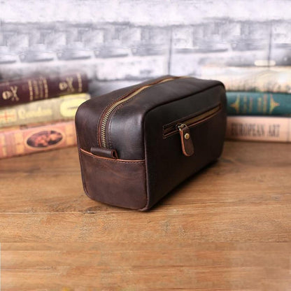 RC ROCKCOW Genuine Leather Toiletry Bag for Men Travel Shaving Dopp Kit-Large Cosmetic Bags Toiletries Bathroom Organizer