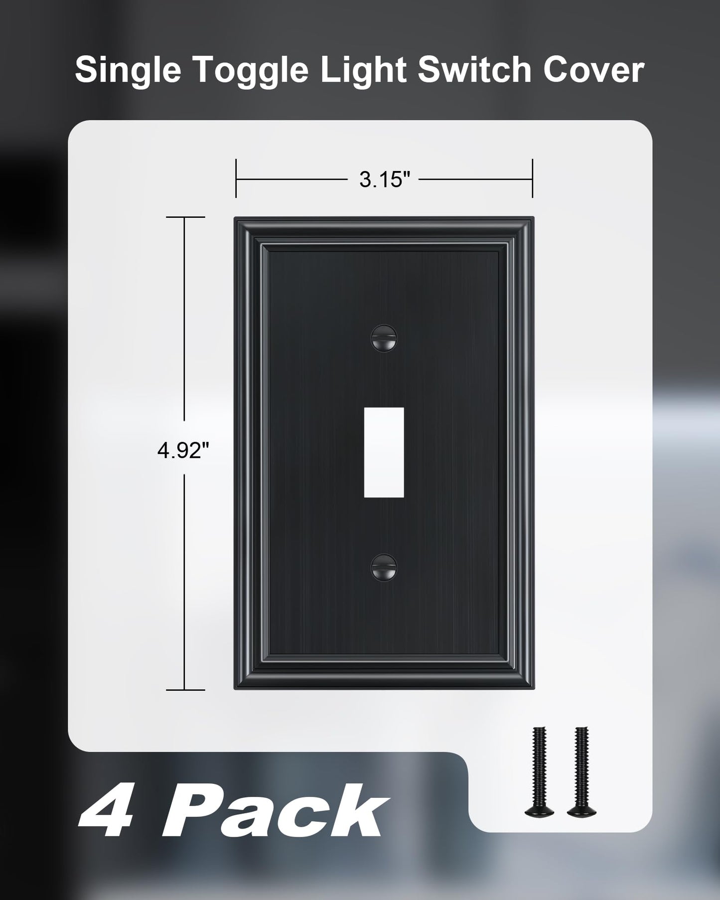 TREEWELL 4-Pack Single Toggle Light Switch Cover Plate, Durable Solid Zinc Alloy Decorative Switch Plate Covers, Black 1 Gang Wall Plate, Corrosion Resistant