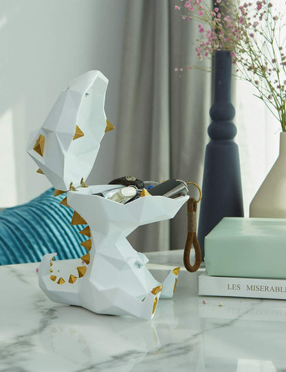 HAUCOZE Dinosaur Candy Dish Cookie Jar Storage Statue Modern Home Decor Sculpture Table Centerpiece Gift for Living Room White 7.5 Inch