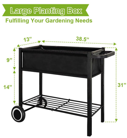 Fiwithy Raised Garden Bed with Legs for Outdoor Plants, Standing Elevated Planter Box Cart on Wheels for Vegetables Flower Herb Patio, Black