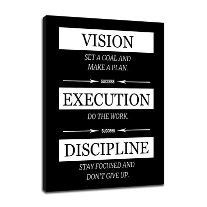 Motivational Canvas Poster Wall Art Inspirational Office Decor Vision Execution Discipline Positive Picture Painting Wall Artwork for Kitchen Teens Room Office Framed Ready to Hang [18''Wx24''H]