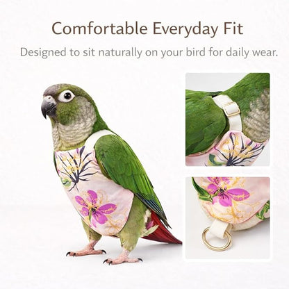 5PCS Bird Diaper Harness Set with Flight Leash and Disposable Liners, Reusable Bird Diapers for Parrots Conures Cockatiels Parakeets, Adjustable Bird Harness for Indoor Companion Birds(L)