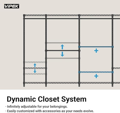 VIPEK V5C Medium Covered Clothes Rack Heavy Duty Portable Closet Wardrobe, Freestanding Black Clothing Rack with Grey Upgraded Polyester Cover, Adjustable Custom, 56.7" Lx15.7 Wx76.4 H