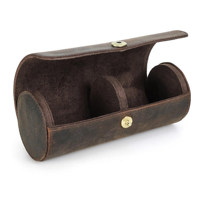 CONTACTS Tie Travel Holder for Men Crazy Horse Leather Handmade Ties Case Small Neckties Organizer Mens Tie Anti Wrinkle Storage Roll