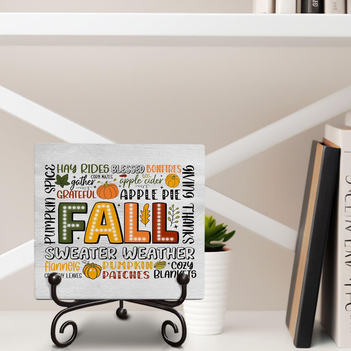 Halloween Fall Decor Wooden Signs Hello Fall Pumpkin Party Gifts, for Friends Child Coworker, Funny Halloween Birthday Christmas Wooden Sign Gift, 5 x 5 Inches-G04