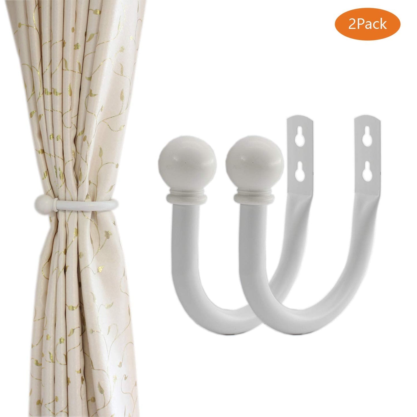 Decorative Curtain Holdbacks,ULIFESTAR Wall Mounted Window Drapery Tiebacks Hooks Drape Holdbacks Holders for Bedroom,Livingroom,Office with Installation Screws (White)