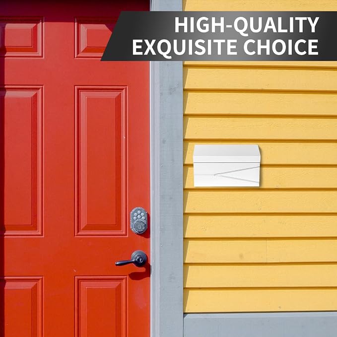 Ydocabinit Wall Mount Mailbox, Large Capacity Mailbox for House, Galvanized Steel Rust-Proof Metal Post Box Drop， Mailboxes for Outside, 15.74"×9.84"×4.33", White Modern Sleek Style