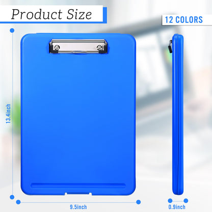 Ireer 12 Pcs Plastic Clipboard with Storage Heavy Duty Portable Writing Boards for 150 Sheet A4 Paper with Pen Holder Large Capacity Clipboards for Nurse Teacher Student Classroom Office(Blue)