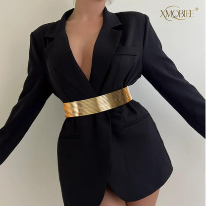 XMQBIEE Women Wide Elastic Belt, Black Gold Silver Stretchy Waist Corset for Dressess
