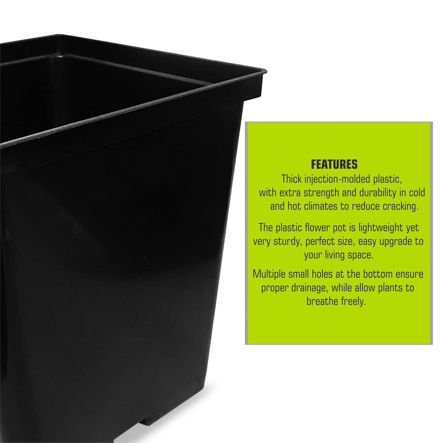 TopoGrow 1/2 Gallon Square Nursery Pots 24PCS Black Thick Durable Plastic Flower Pots with Drainage Holes, Reusable Seedling propogation Starter Pots for Indoor Plants, Transplanting, Succulents