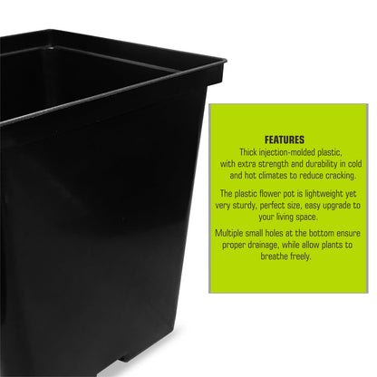 TopoGrow 1/2 Gallon Square Nursery Pots 24PCS Black Thick Durable Plastic Flower Pots with Drainage Holes, Reusable Seedling propogation Starter Pots for Indoor Plants, Transplanting, Succulents