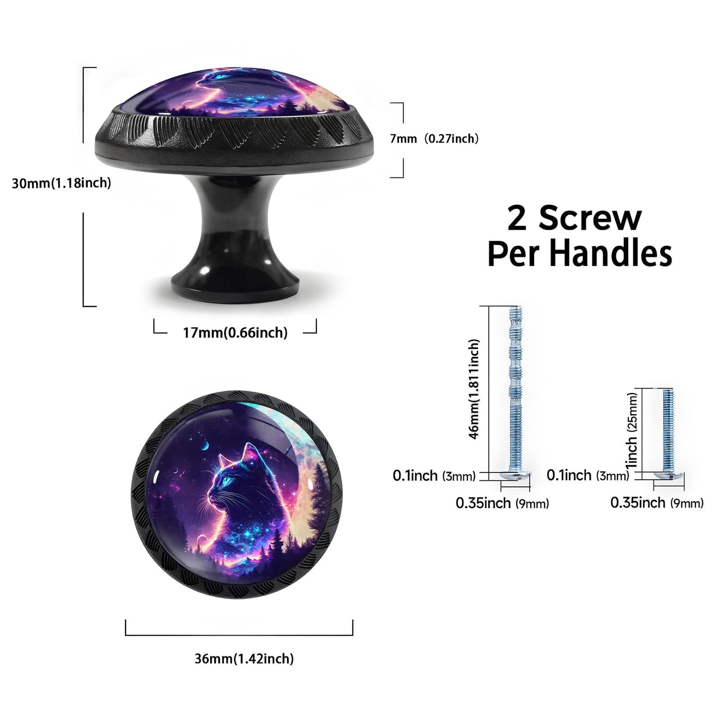 Artinhand 12 Pack Purple Cat Cabinet Knobs for Kitchen Bathroom