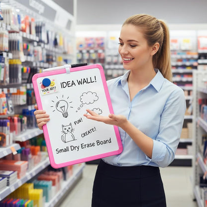 MXG Double Sided Pink Dry Erase Board, 8x12 Inch Small White Board with Marker & Eraser for Desk, Wall, Fridge, Portable Mini Whiteboard for Office, School, Coaches, Students, Kitchen