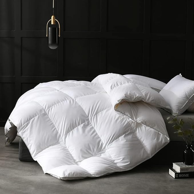 APSMILE Full/Queen Size Down Feather Fibers Duvet Insert - Ultra-Soft All Season Down Feather Fibers Comforter Hotel Collection Comforter, 46 Oz Fluffy Medium Warmth (White, 90x90)
