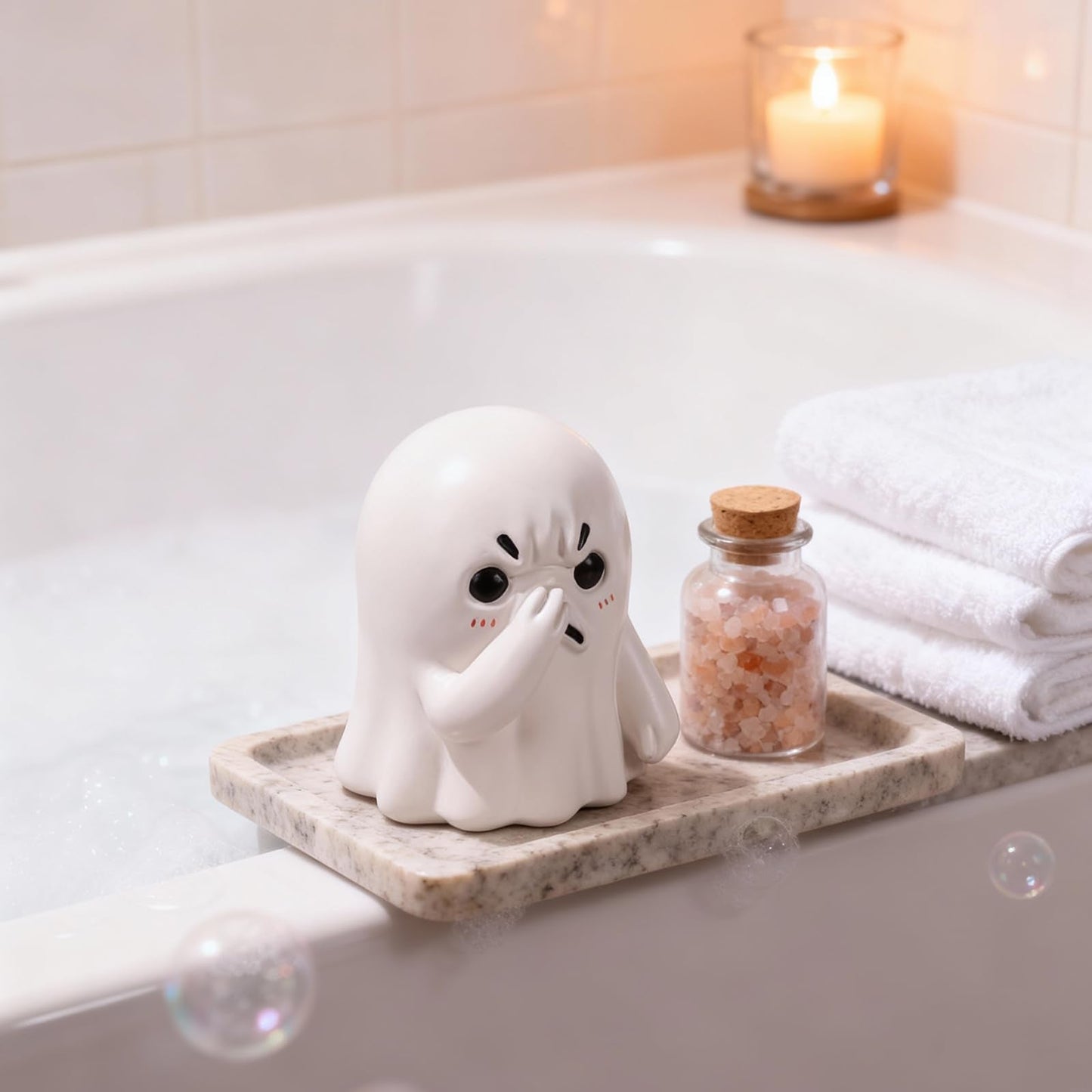 LINYTHER Holding Nose Small Ghost Figurine - Cute Ghost Decor Bathroom Statue, Halloween Decorations Indoor for Desk Porch Mantel Bathroom Shelf Spooky Home Decor, Funny Goth Gifts(Resin)