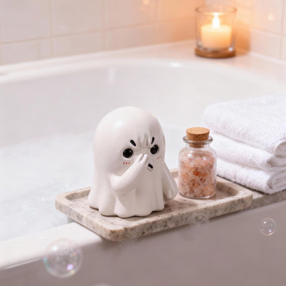LINYTHER Holding Nose Small Ghost Figurine - Cute Ghost Decor Bathroom Statue, Halloween Decorations Indoor for Desk Porch Mantel Bathroom Shelf Spooky Home Decor, Funny Goth Gifts(Resin)