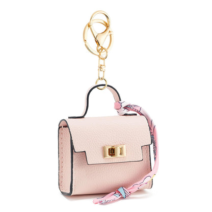 WOZEAH Mini Backpack Keychain for Women,Small Change Pouch Coin Purse Twist-lock with Key Headset Bag（Pink）