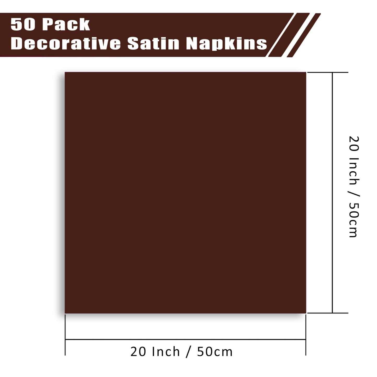 VACVELT 50 Pack Chocolate Brown Satin Napkins 20x20 Inch Wedding Decorative Dinner Square Table Napkins for Restaurant Graduation Party